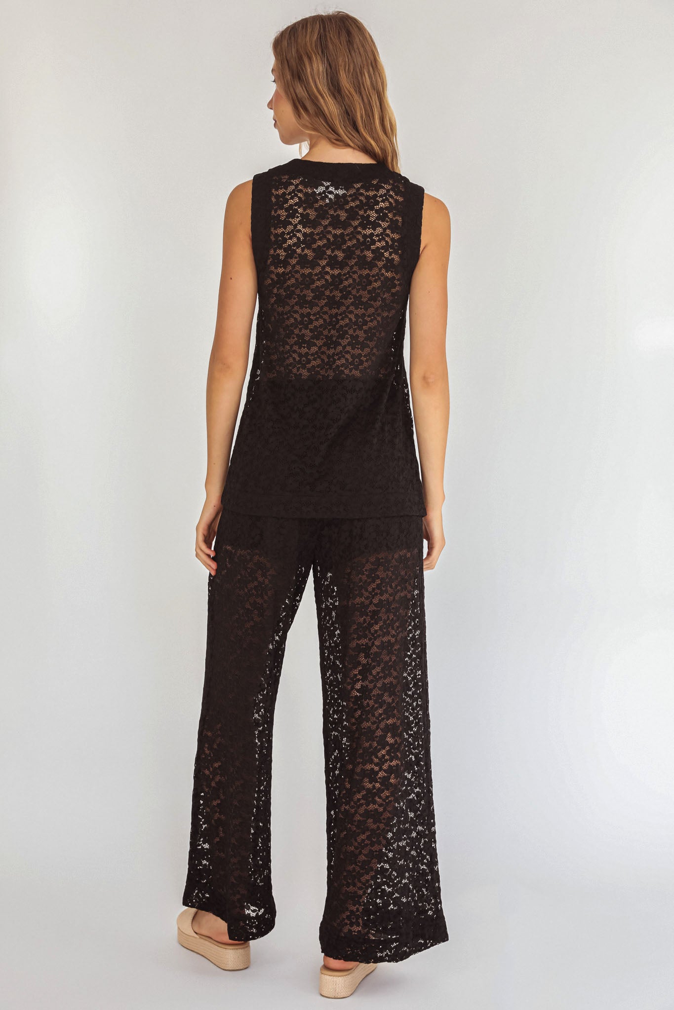Canyons Wide Leg Pants Lace Black-Fable Dress