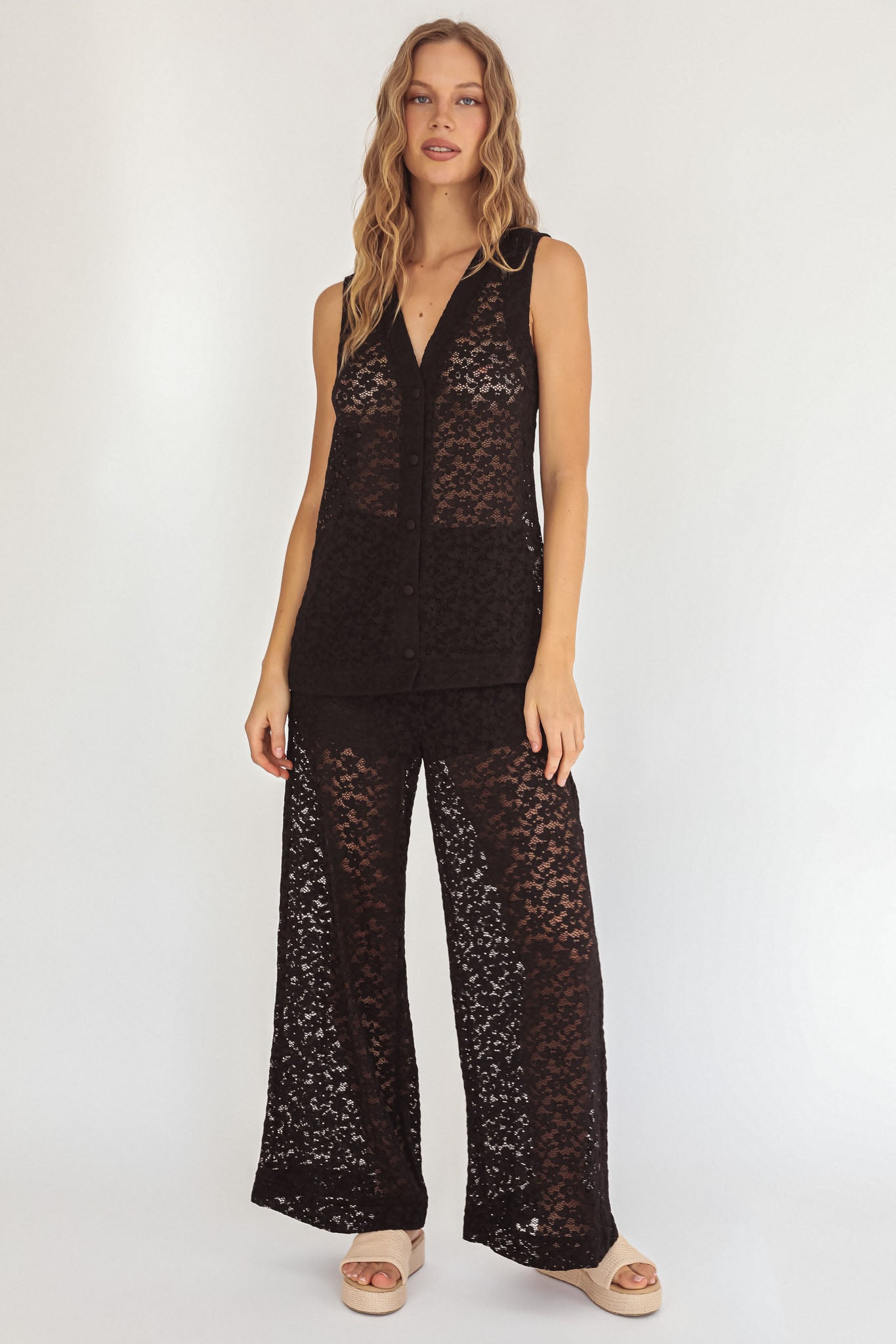 Canyons Wide Leg Pants Lace Black-Fable Dress