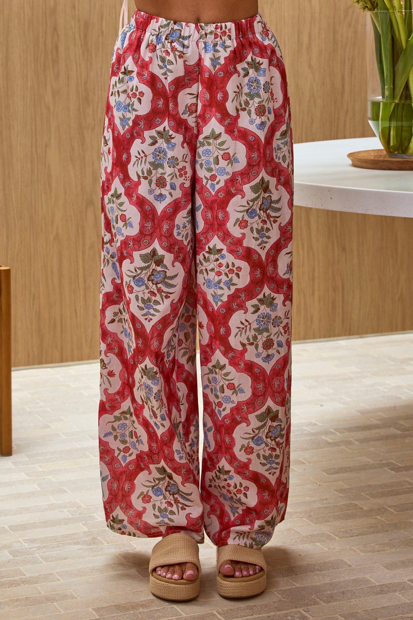 Archa Elastic Waist Pants Print Cream-Fable Dress