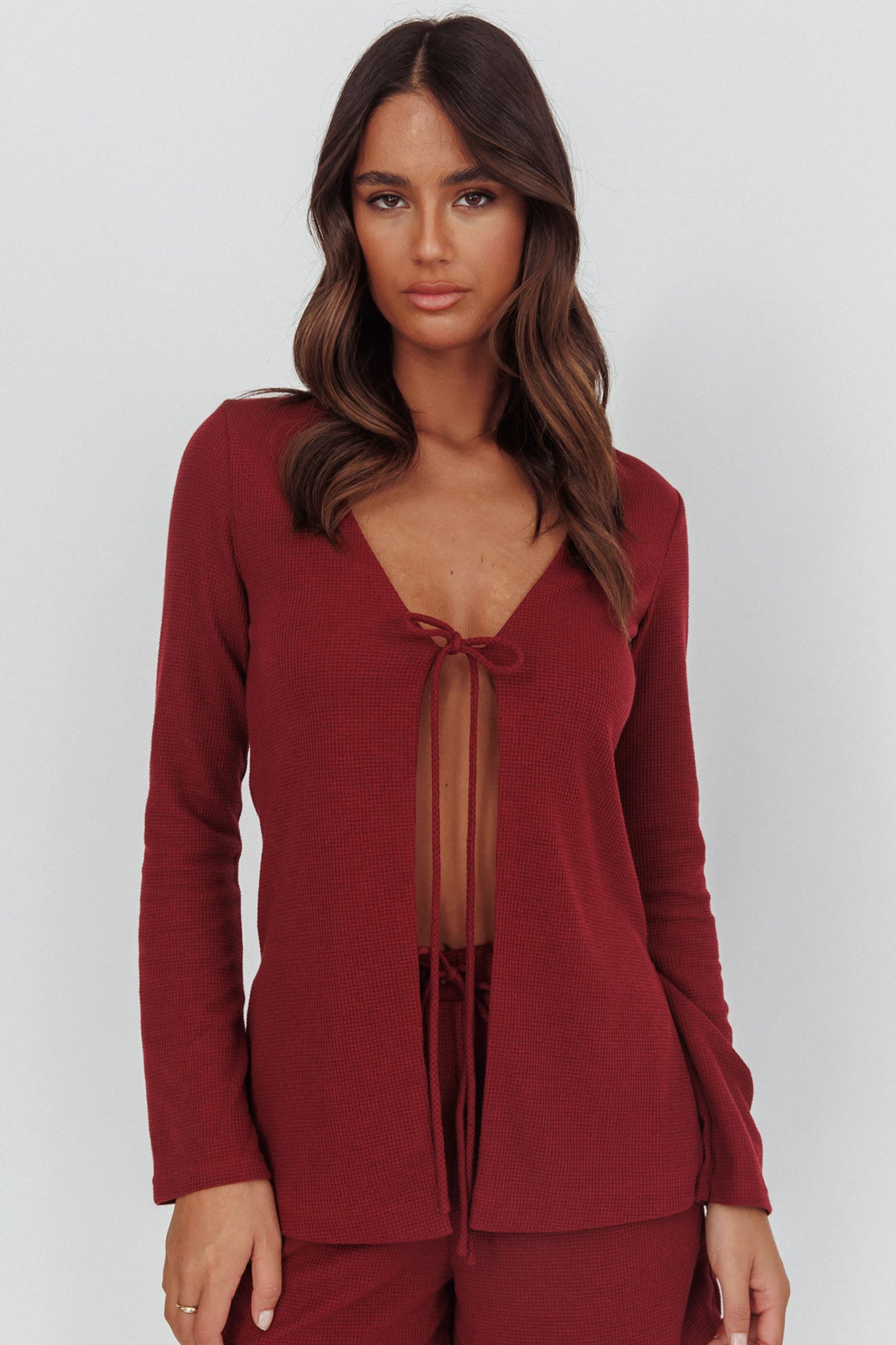 Ryder Tie Front Top Burgundy-Fable Dress