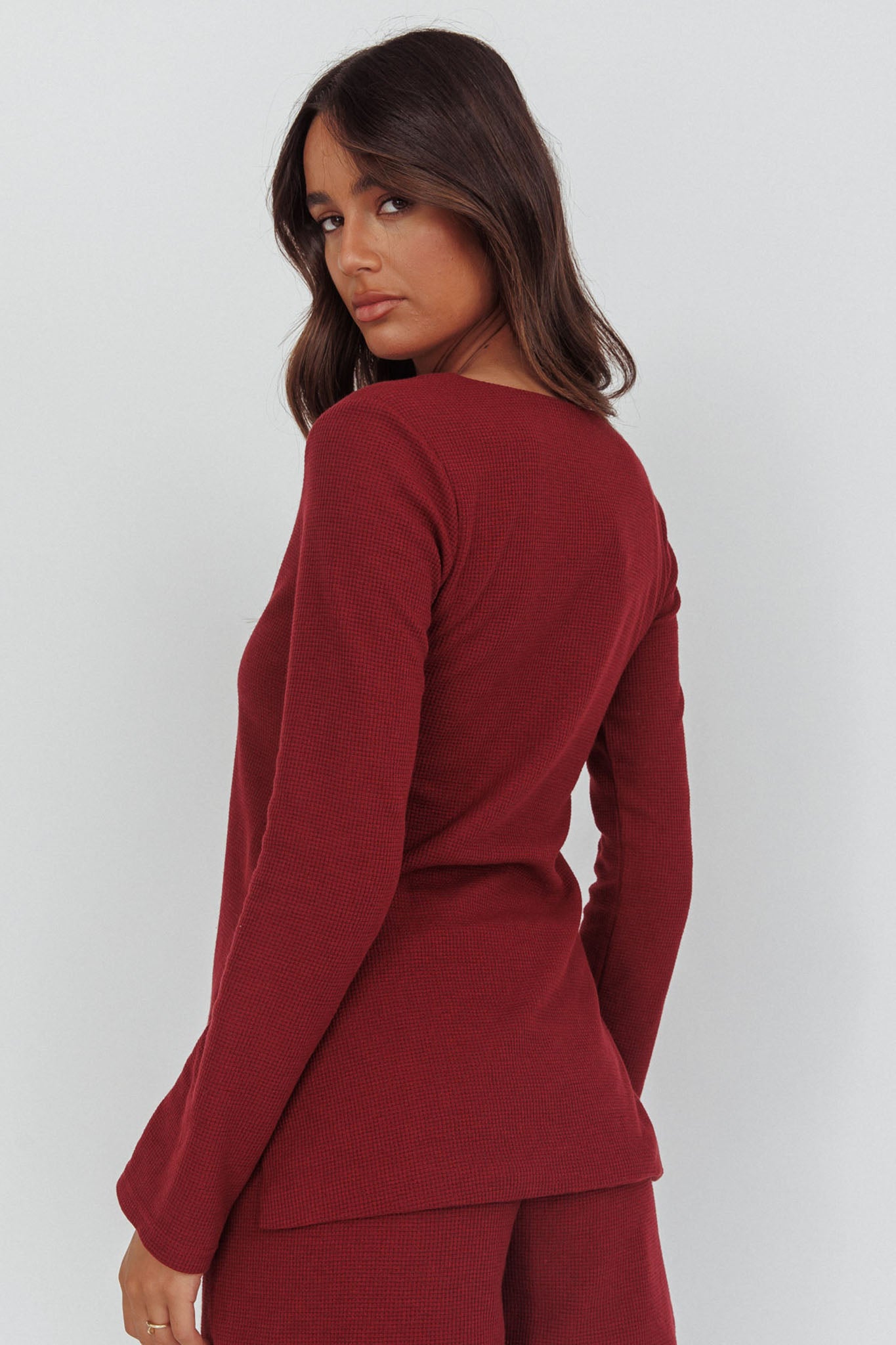 Ryder Tie Front Top Burgundy-Fable Dress
