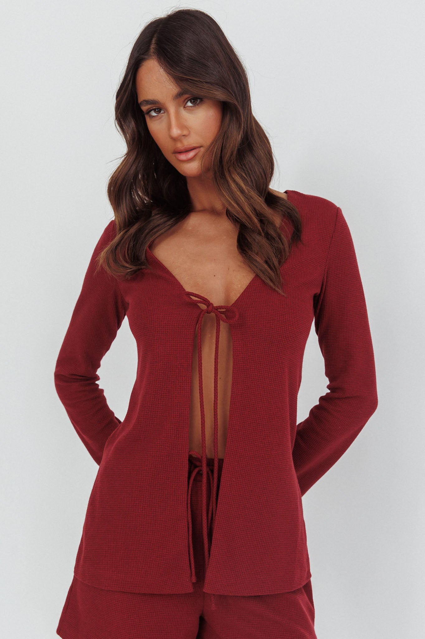 Ryder Tie Front Top Burgundy-Fable Dress