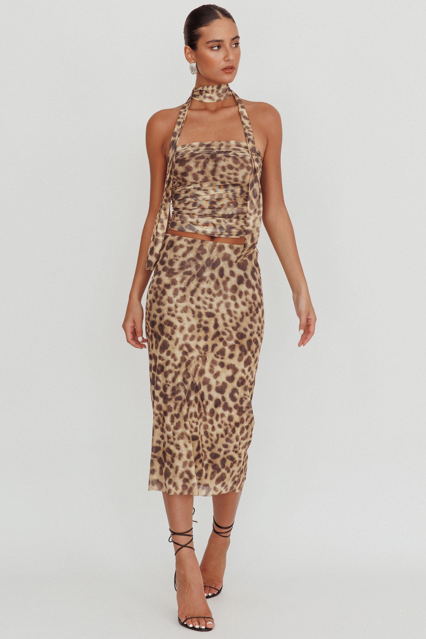 Meet Up Elastic Waist Midi Skirt Leopard-Fable Dress