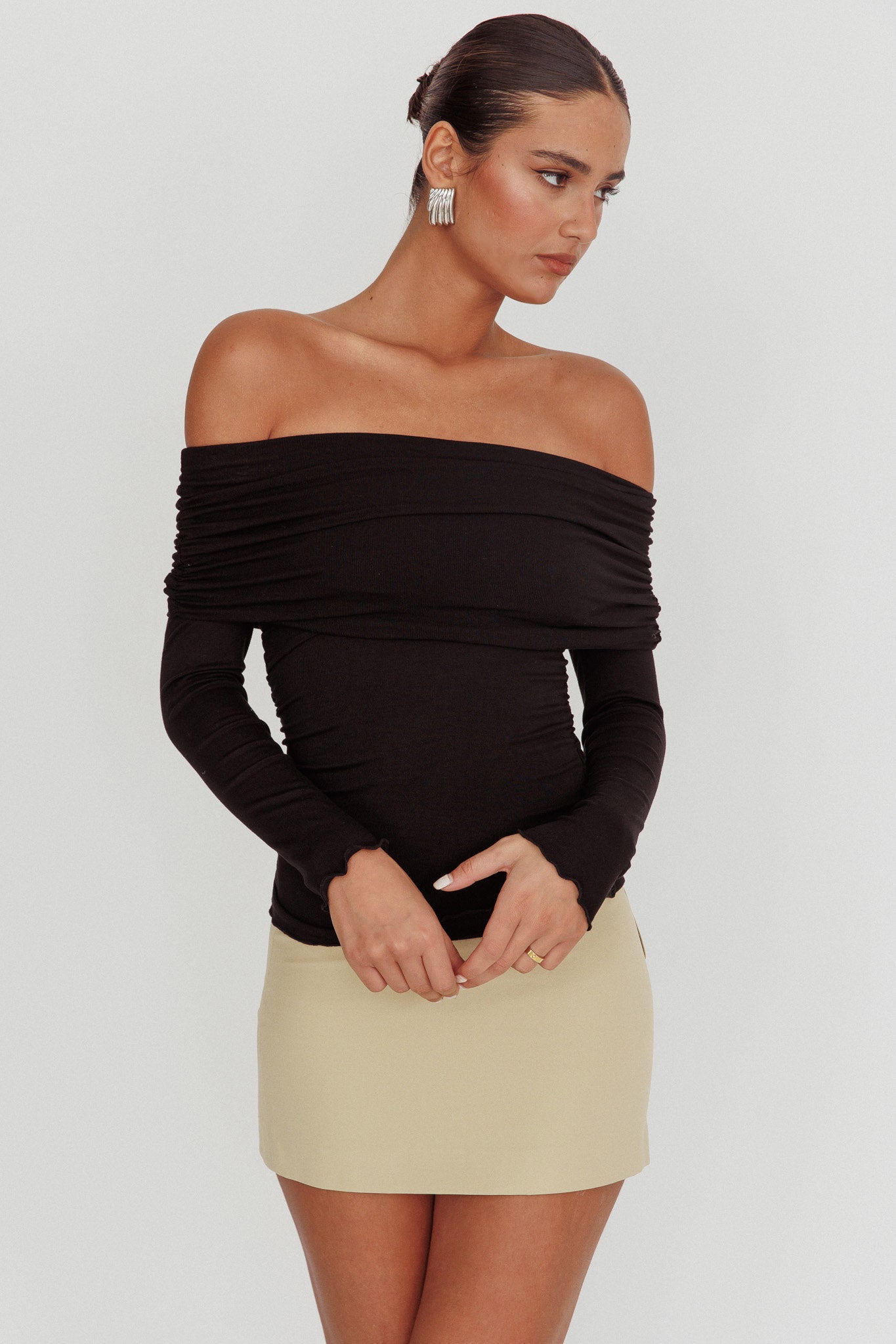 Ricki Off-Shoulder Long Sleeve Top Black-Fable Dress