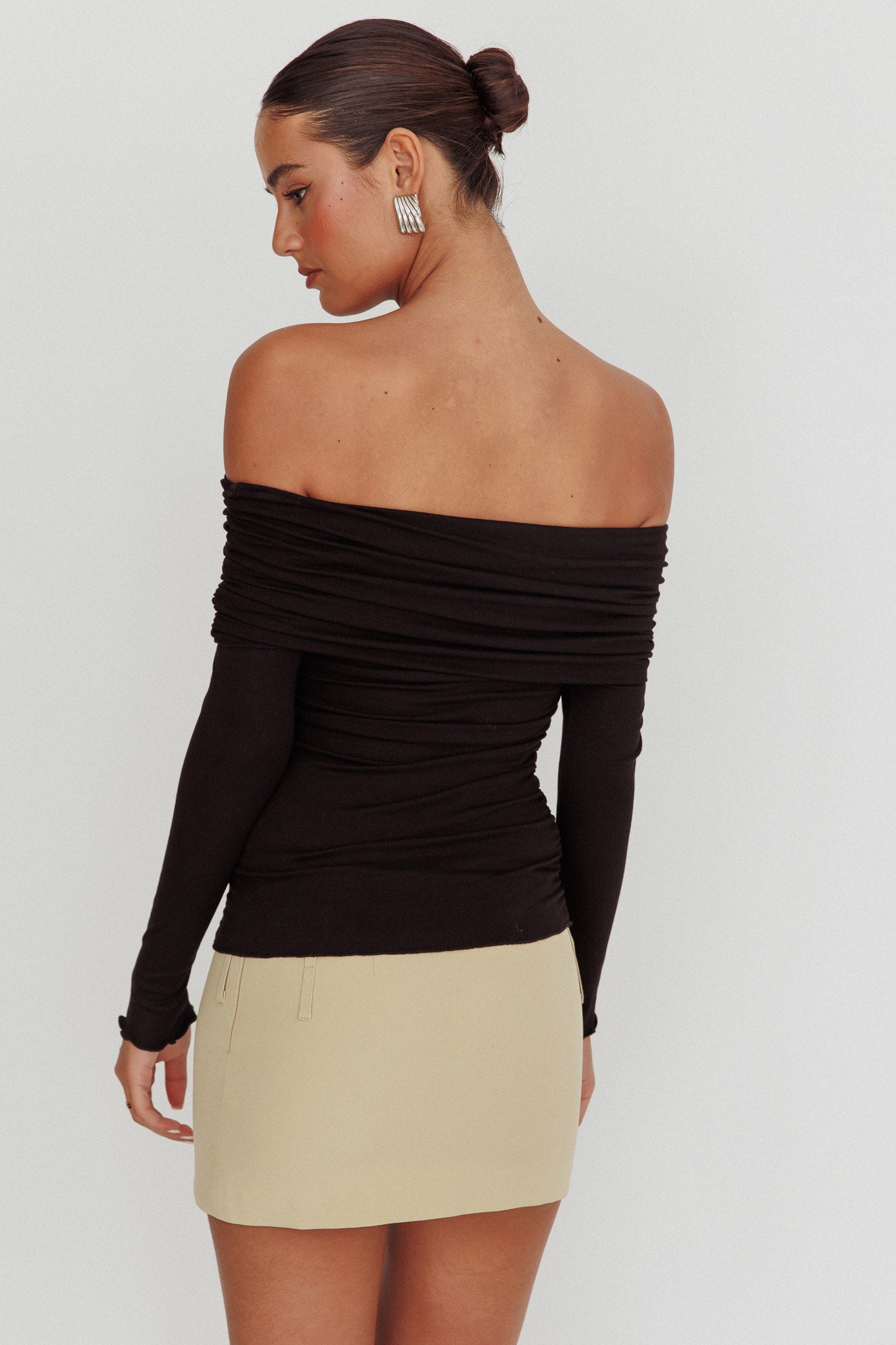 Ricki Off-Shoulder Long Sleeve Top Black-Fable Dress