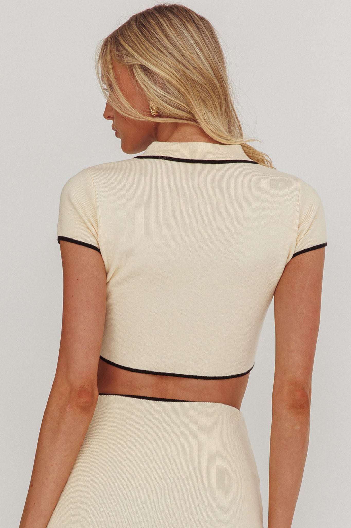 Caelia Collared Knit Crop Top Cream-Fable Dress