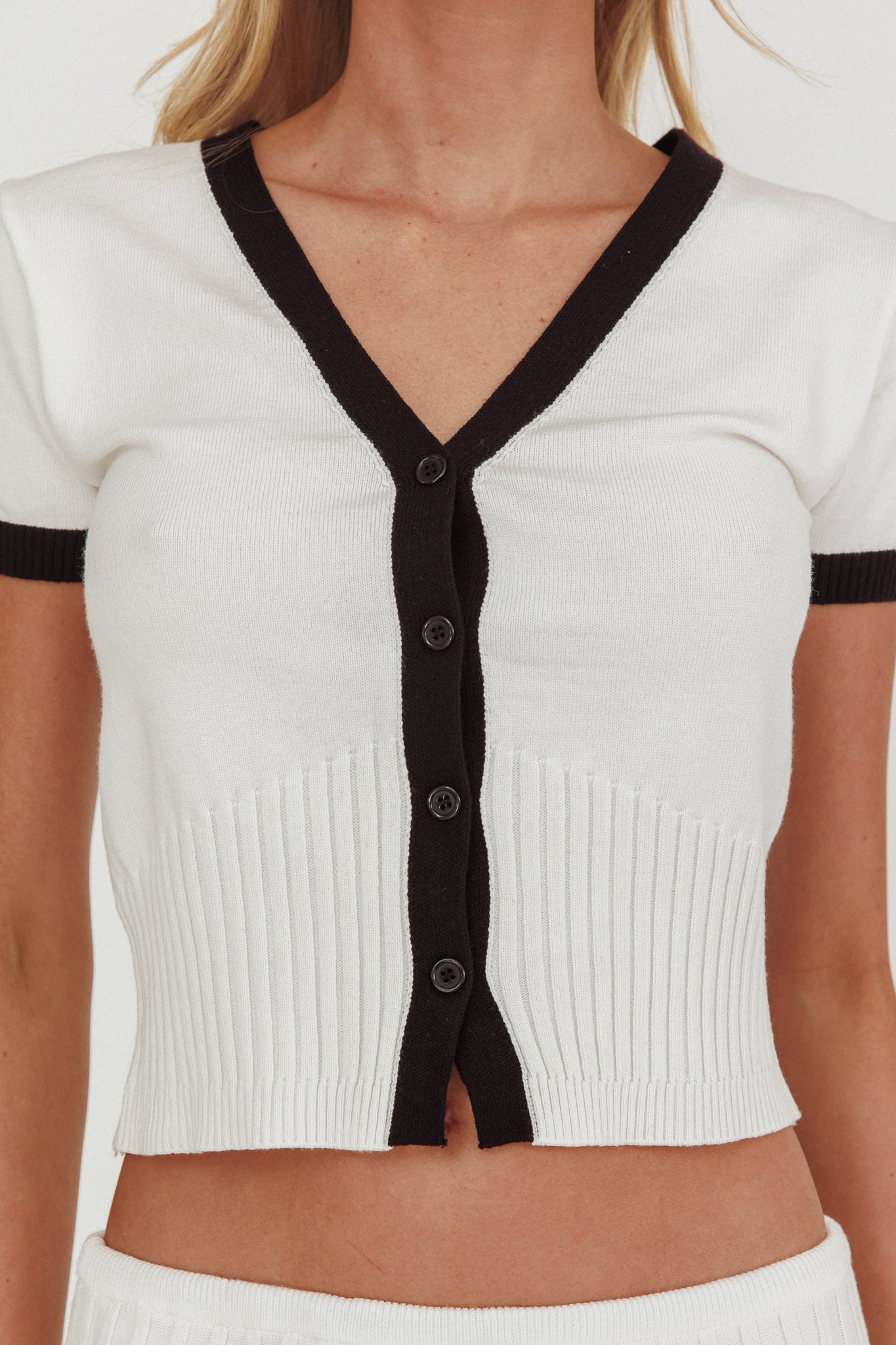 Yaeli Button-Up Knit Top White-Fable Dress