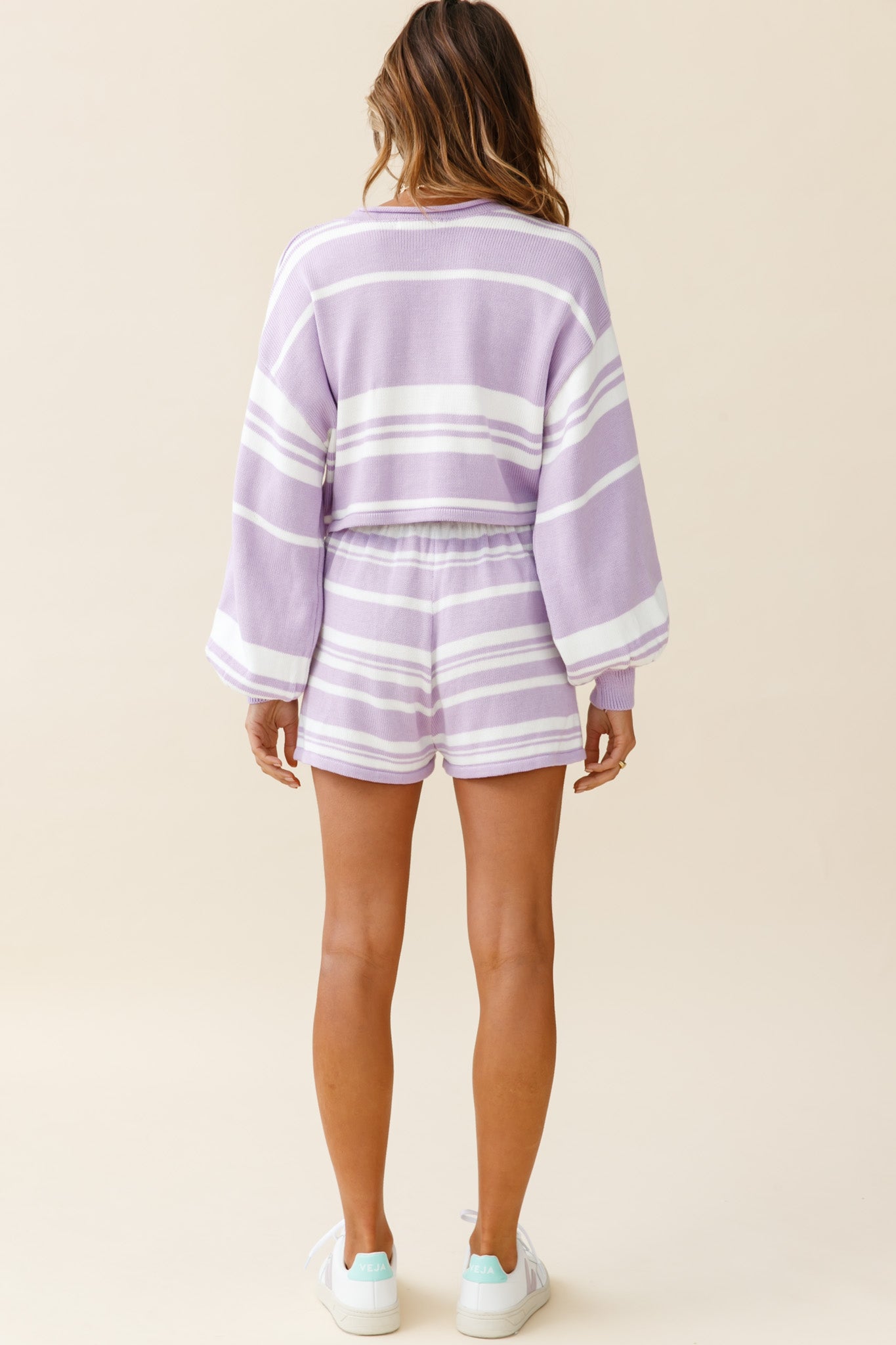 Carlo Drawstring Waist Shorts Striped Pattern Lilac-Fable Dress