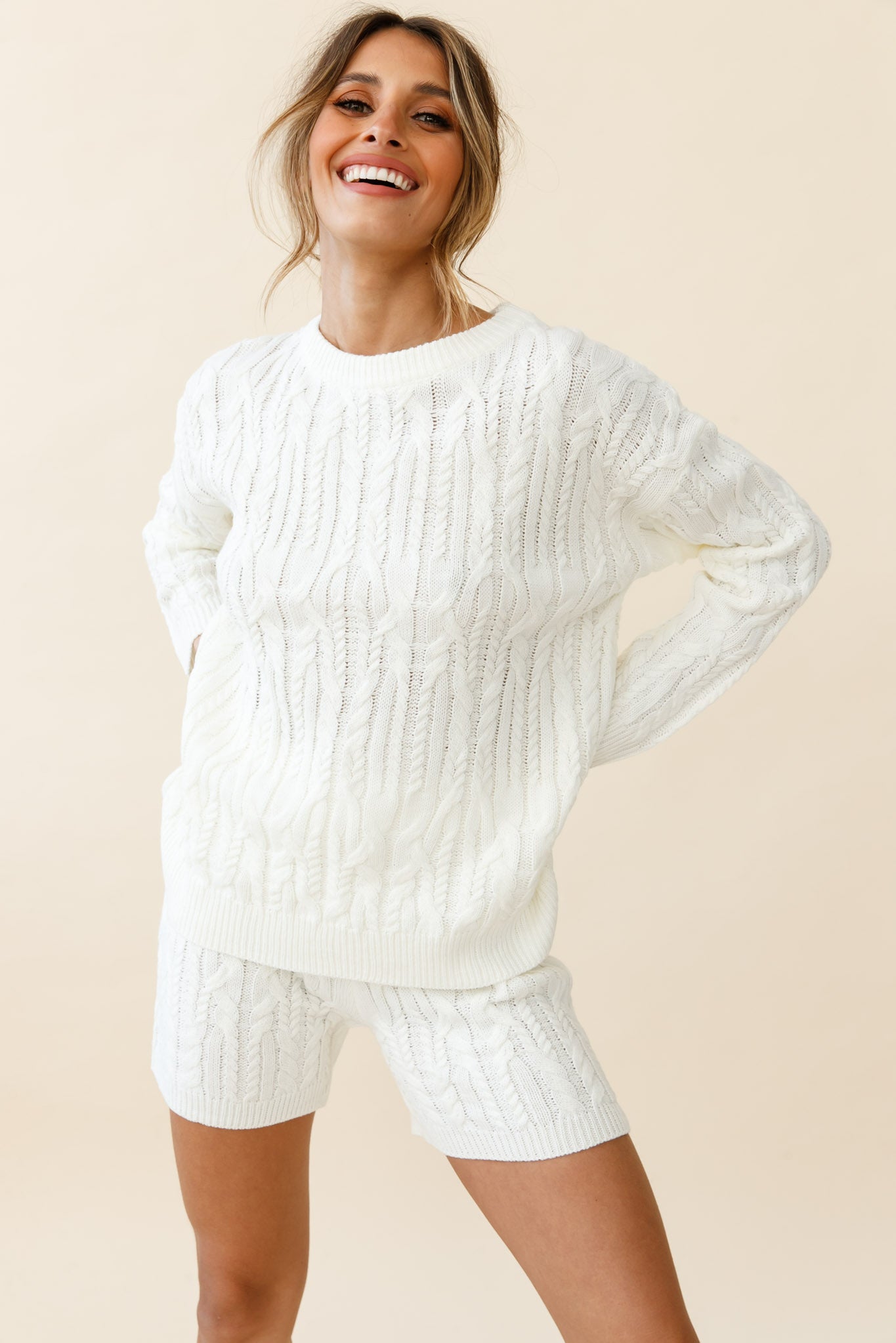 Colorado Cable Knit Sweater Cream-Fable Dress
