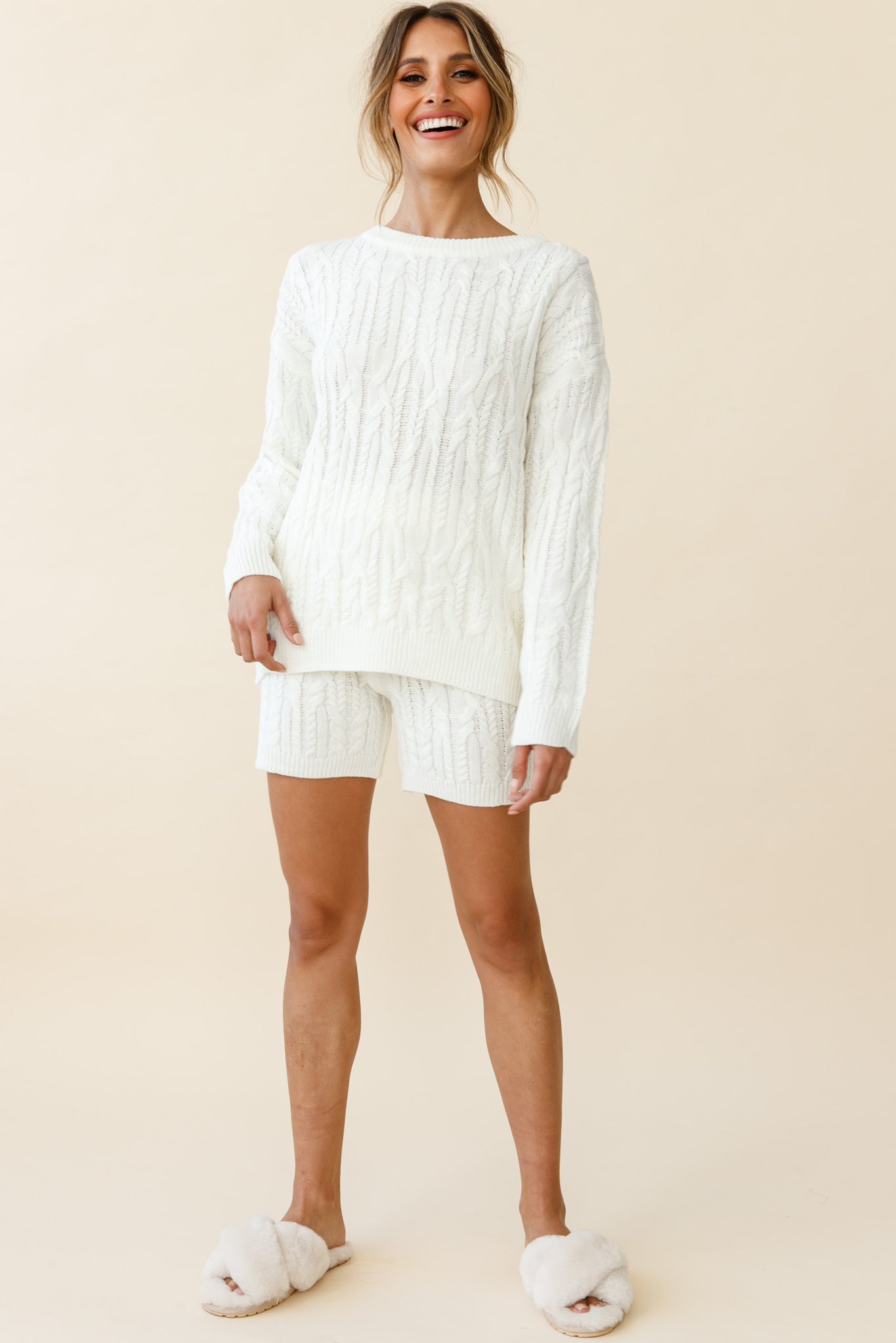 Colorado Cable Knit Shorts Cream-Fable Dress