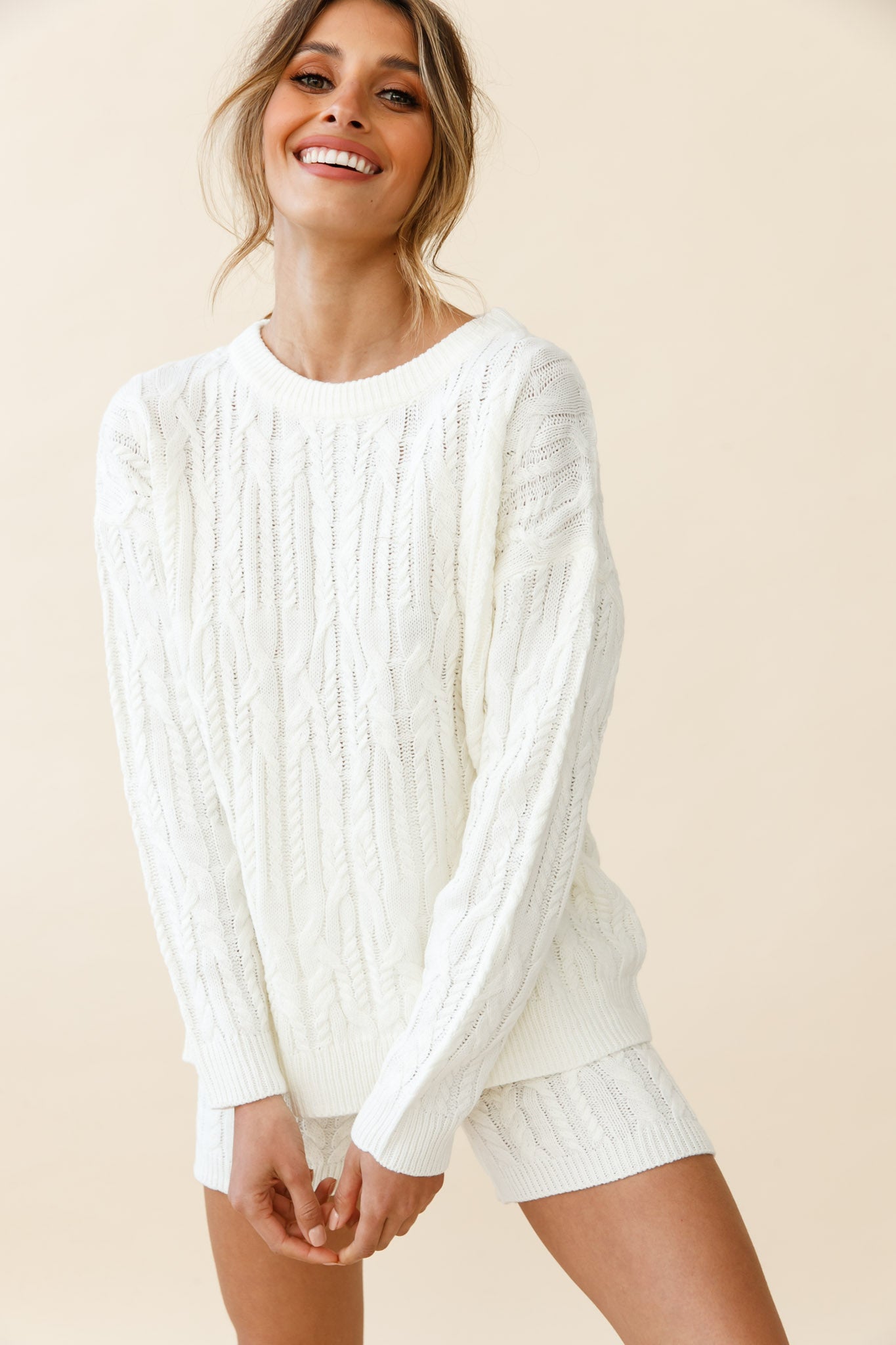 Colorado Cable Knit Sweater Cream-Fable Dress