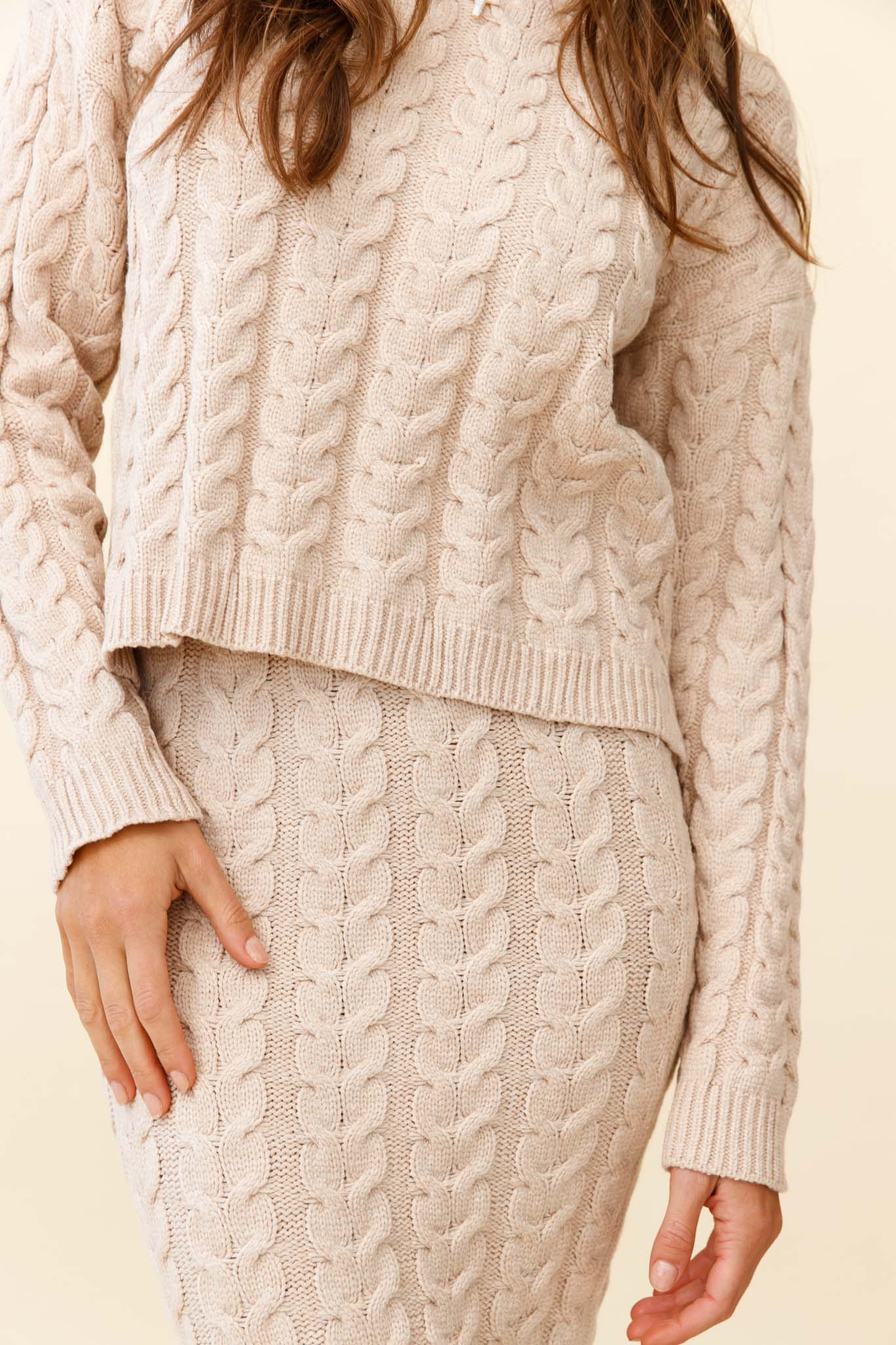 Cozy Up Cable Knit Midi Skirt Beige-Fable Dress