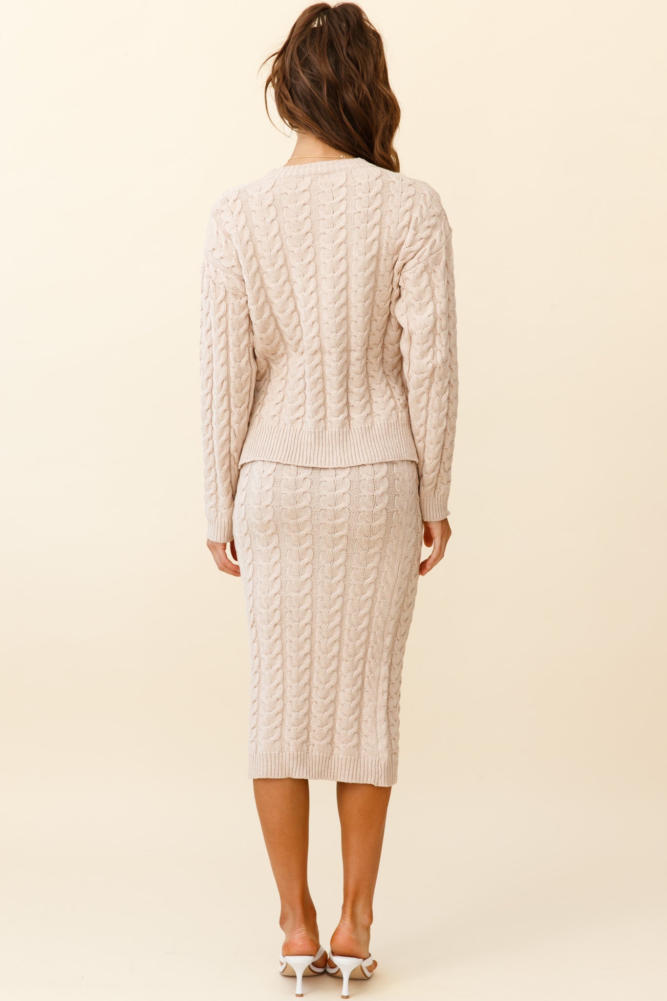 Cozy Up Cable Knit Midi Skirt Beige-Fable Dress