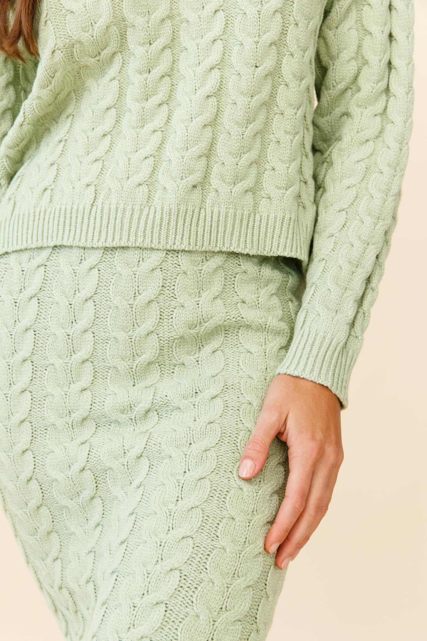 Cozy Up Cable Knit Midi Skirt Green-Fable Dress