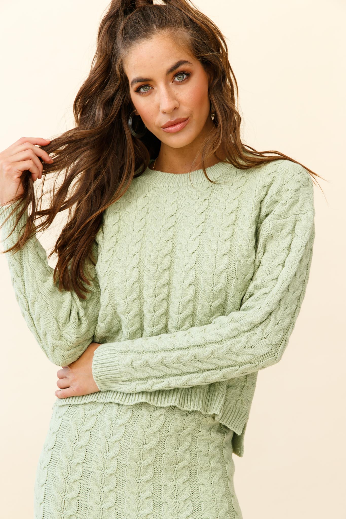 Cozy Up Cable Knit Midi Skirt Green-Fable Dress