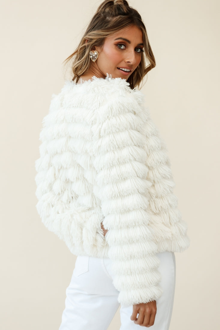 Montana Shaggy Faux Fur Jacket White-Fable Dress