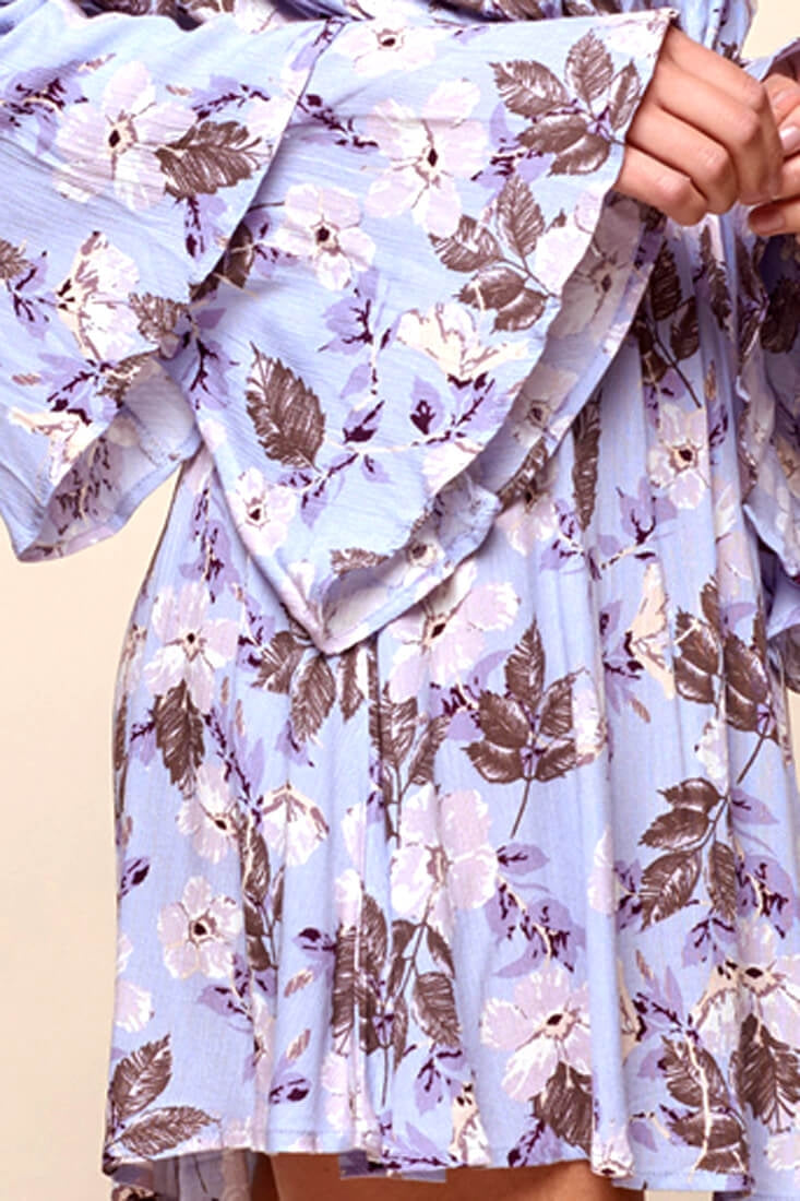 Marisol Deep V Tiered Bell Sleeve Dress Blue-Fable Dress