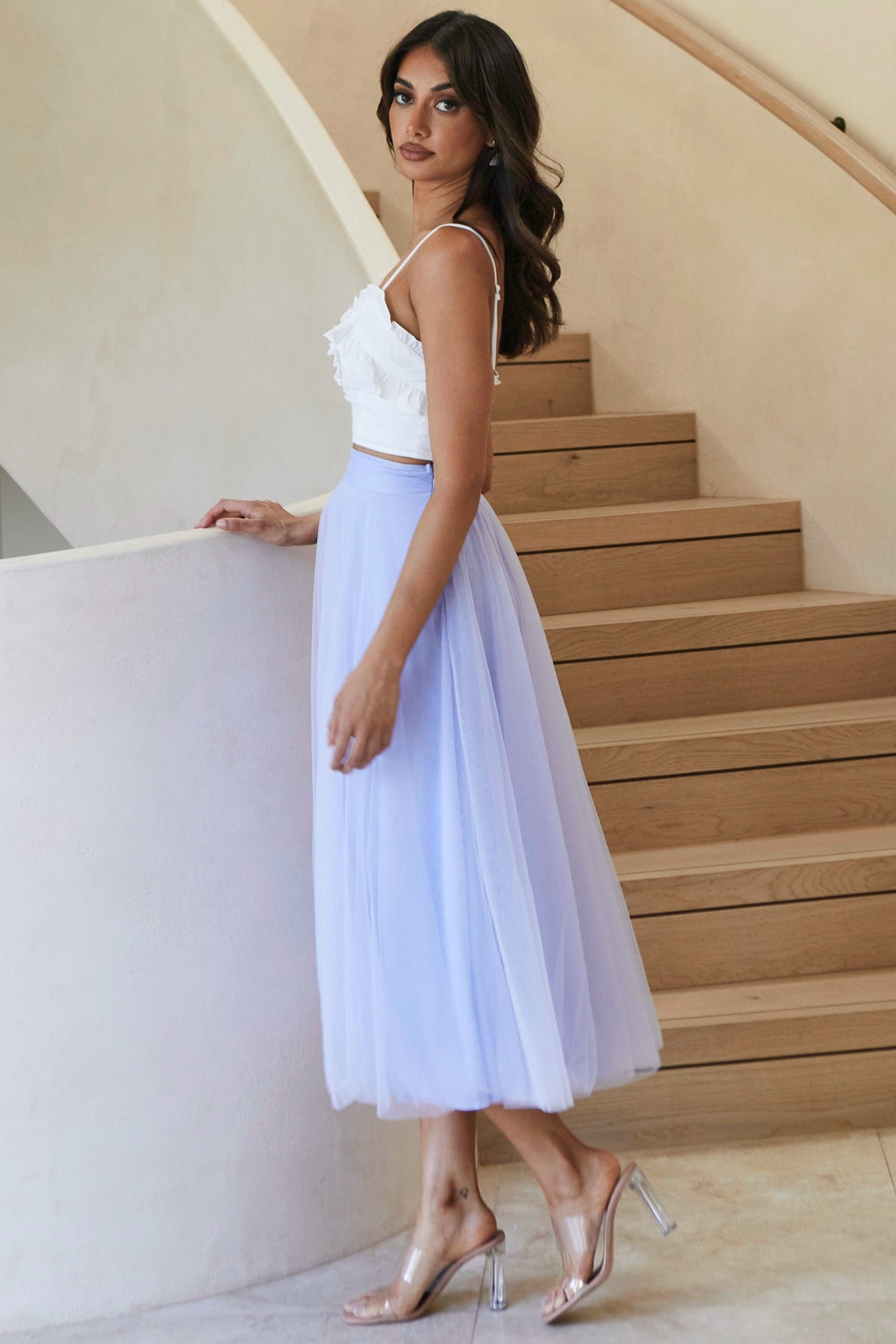 La Seine V-Neckline Frill Trim Crop Top White-Fable Dress