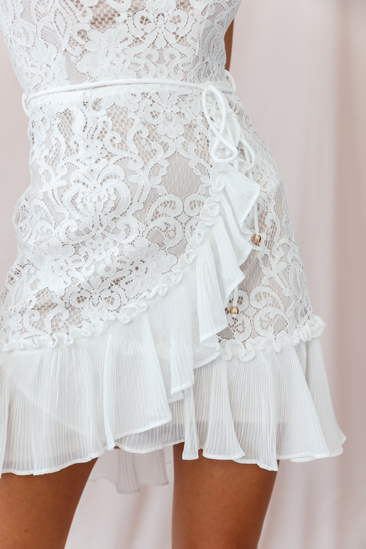 Banksia Lace Bandeau Wrap Dress White-Fable Dress