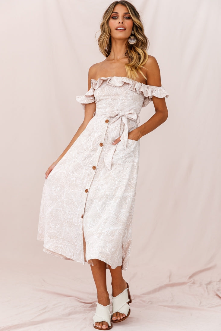 Matisse Off-Shoulder Placket Dress Blush Pattern-Fable Dress