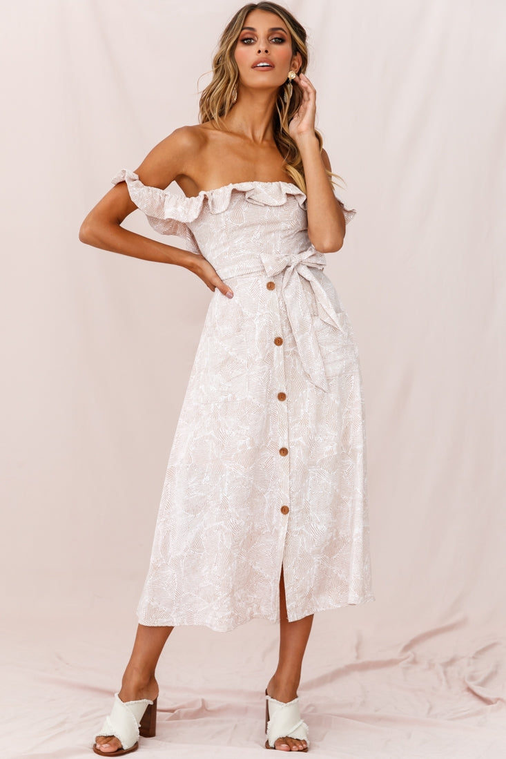 Matisse Off-Shoulder Placket Dress Blush Pattern-Fable Dress