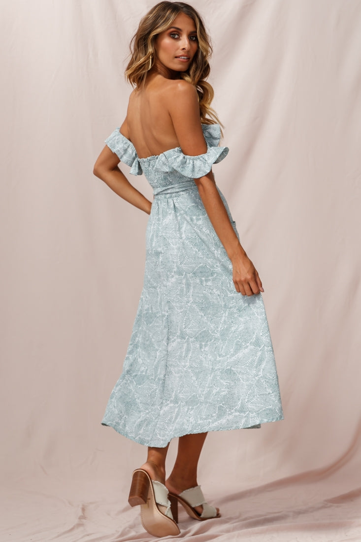 Matisse Off-Shoulder Placket Dress Sage Pattern-Fable Dress