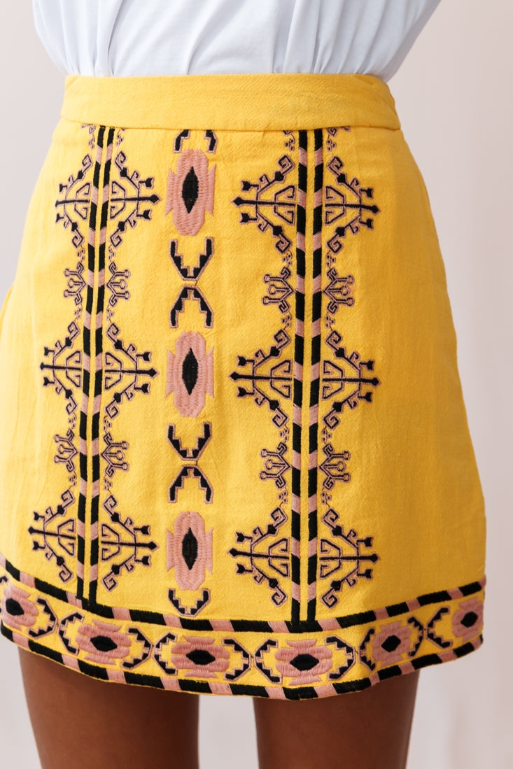 Victoire Tribal Print Skirt Yellow Mustard-Fable Dress