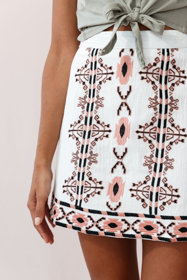 Victoire Tribal Print Skirt White-Fable Dress