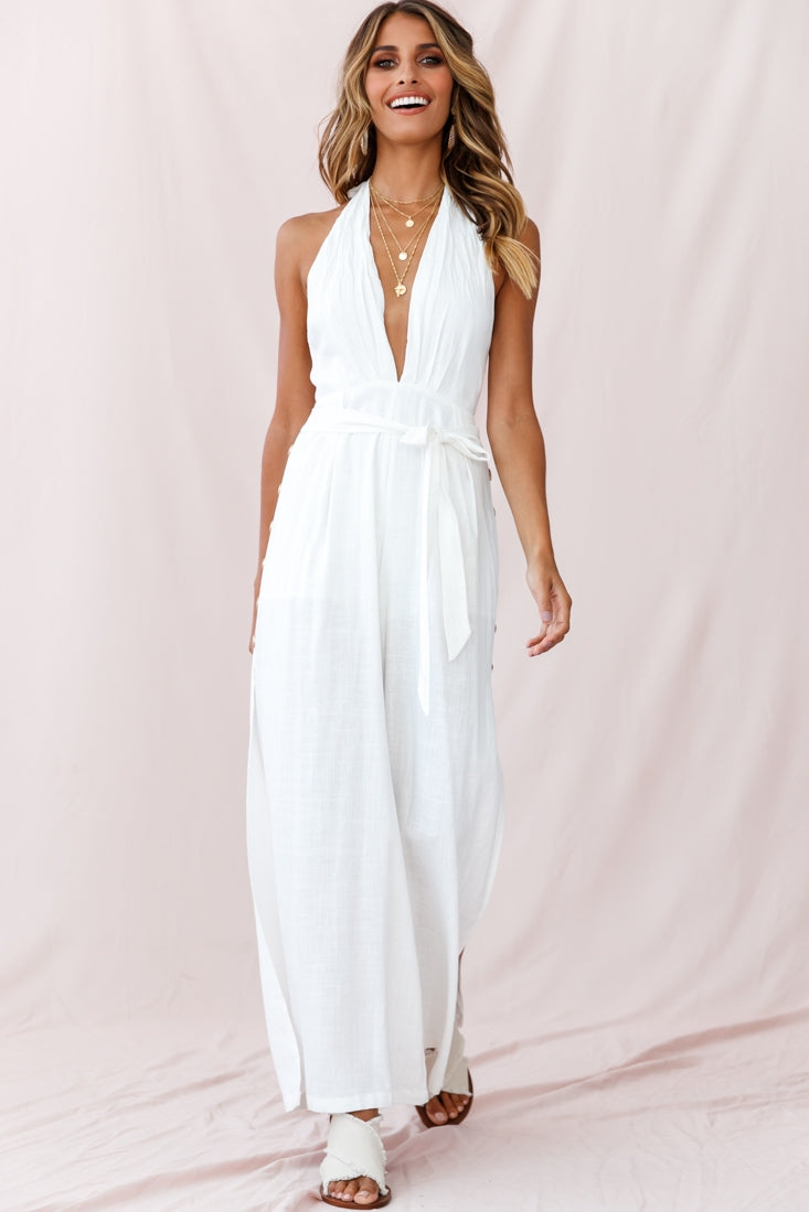 Aruba Wide Leg Halterneck Jumpsuit White-Fable Dress
