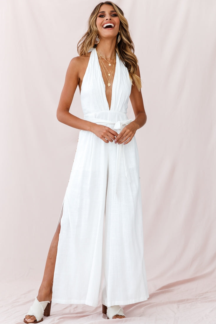 Aruba Wide Leg Halterneck Jumpsuit White-Fable Dress