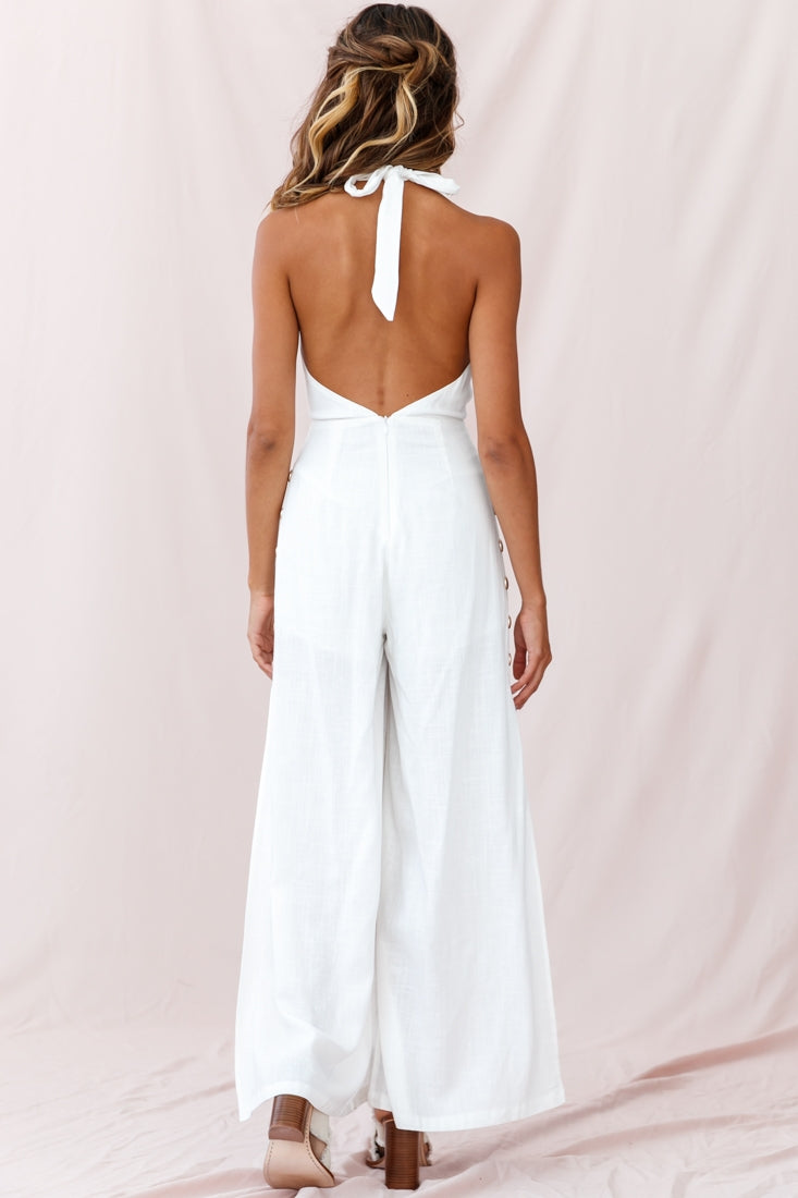 Aruba Wide Leg Halterneck Jumpsuit White-Fable Dress