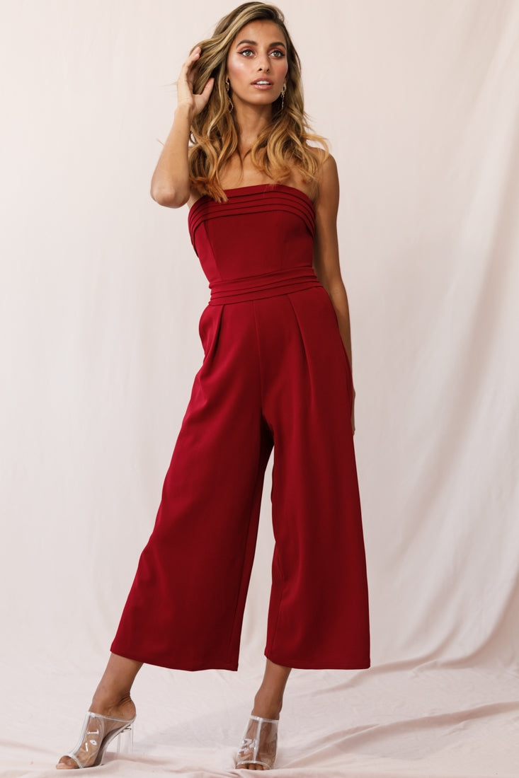 Chosen Strapless Wide Leg Jumpsuit Wine-Fable Dress