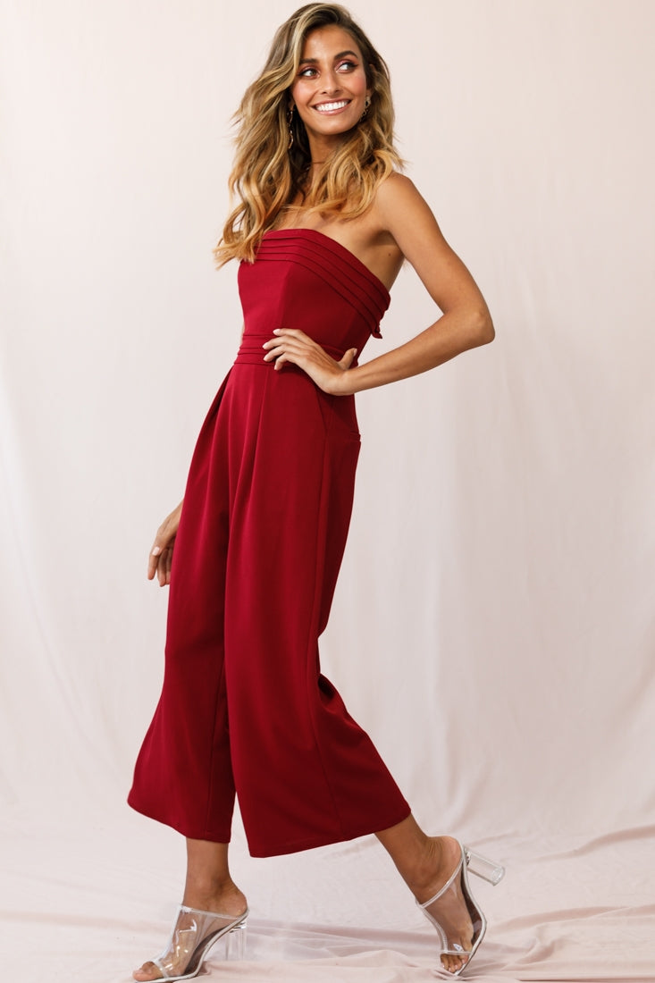 Chosen Strapless Wide Leg Jumpsuit Wine-Fable Dress
