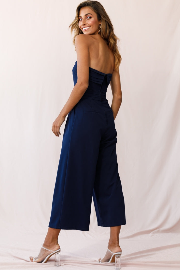 Chosen Strapless Wide Leg Jumpsuit Navy-Fable Dress