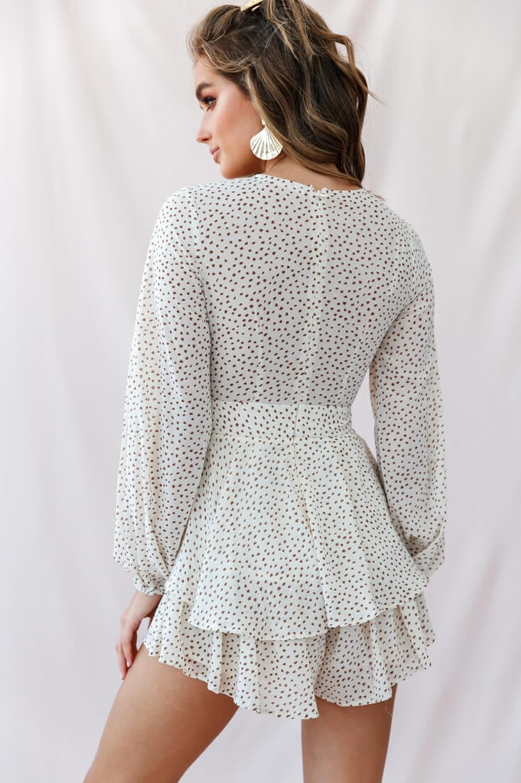 Maddox Fit & Flare Long Sleeve Print Romper-Fable Dress