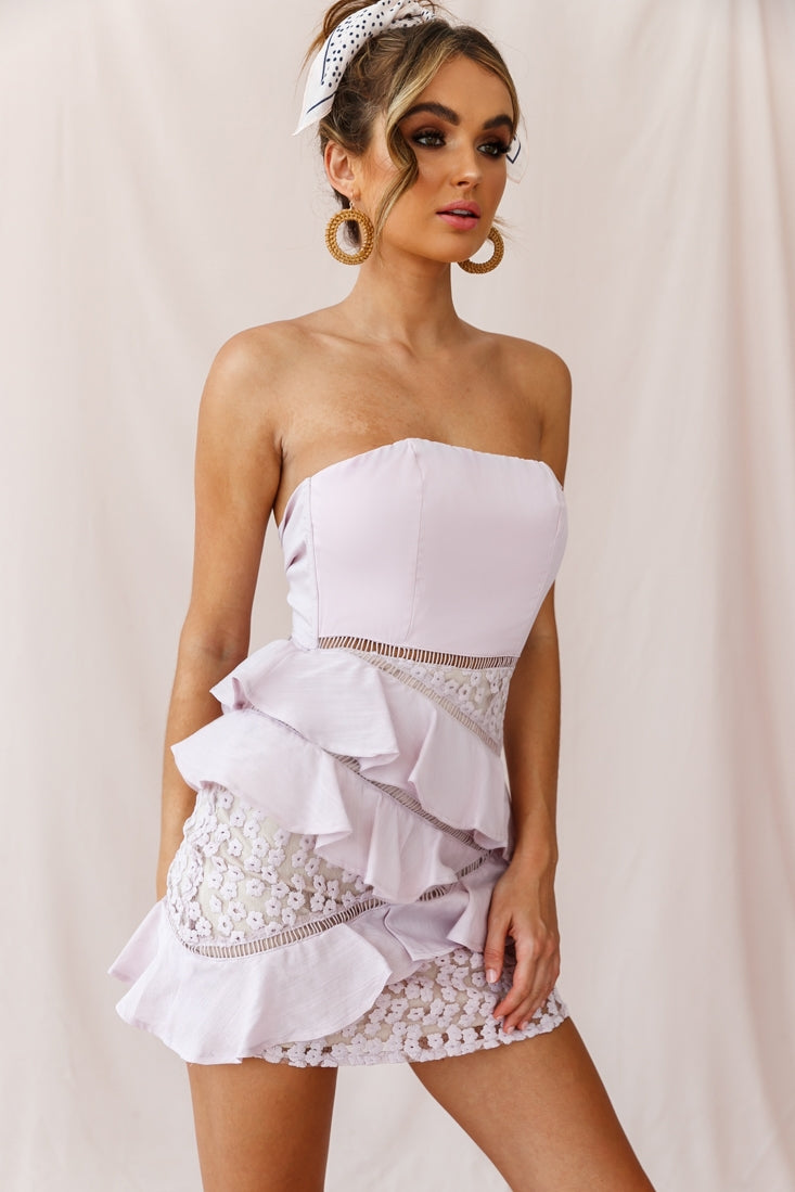 Aramis Strapless Lace & Ruffle Detail Dress Blush-Fable Dress