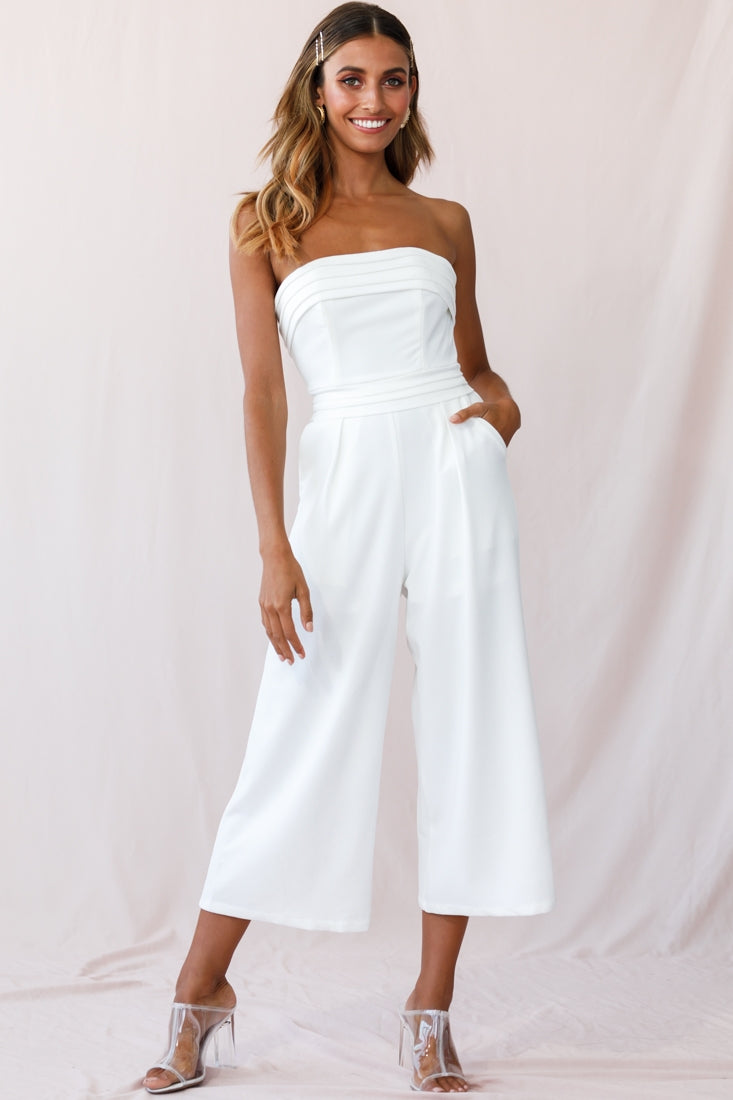 Chosen Strapless Wide Leg Jumpsuit White-Fable Dress