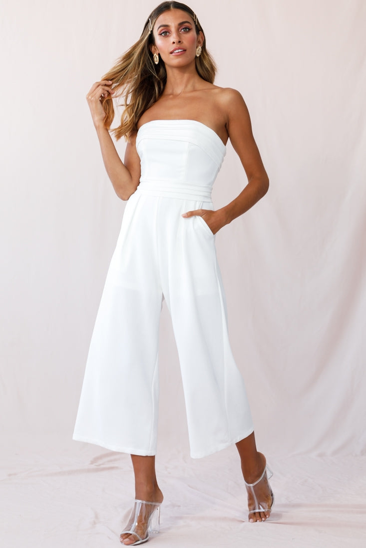 Chosen Strapless Wide Leg Jumpsuit White-Fable Dress
