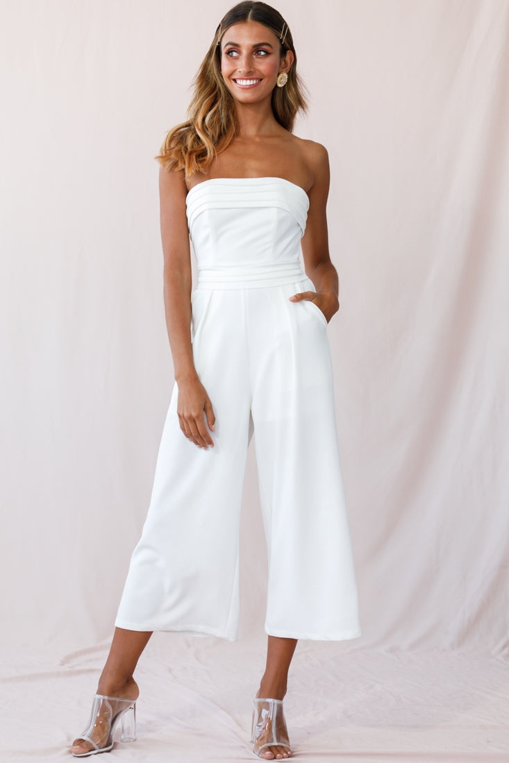 Chosen Strapless Wide Leg Jumpsuit White-Fable Dress