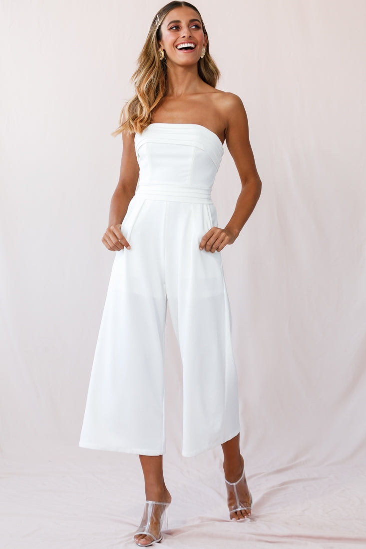Chosen Strapless Wide Leg Jumpsuit White-Fable Dress