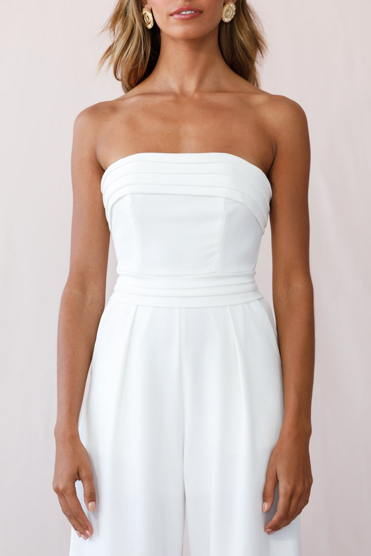 Chosen Strapless Wide Leg Jumpsuit White-Fable Dress