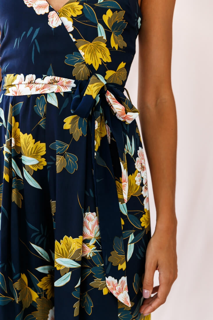 Carrie High Slit Cami Jumpsuit Navy-Fable Dress