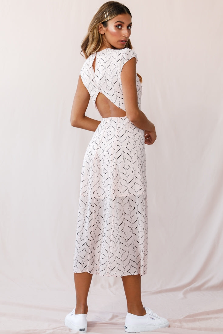 Becky Cap Sleeve Crew Neck Midi Dress Dot Print Blush-Fable Dress