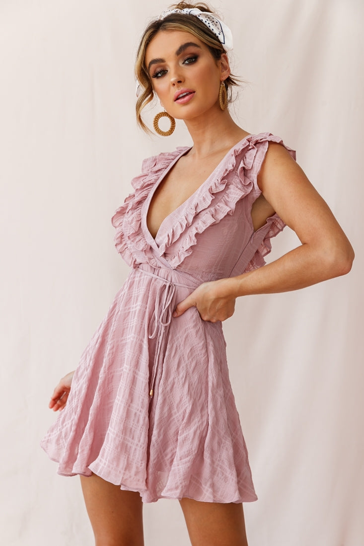 Asher Layered Frill Neckline Mini Dress Blush-Fable Dress