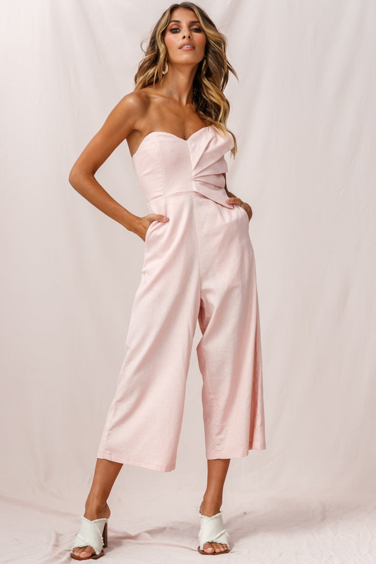 Call Me Wide-Leg Linen Bandeau Jumpsuit Blush-Fable Dress