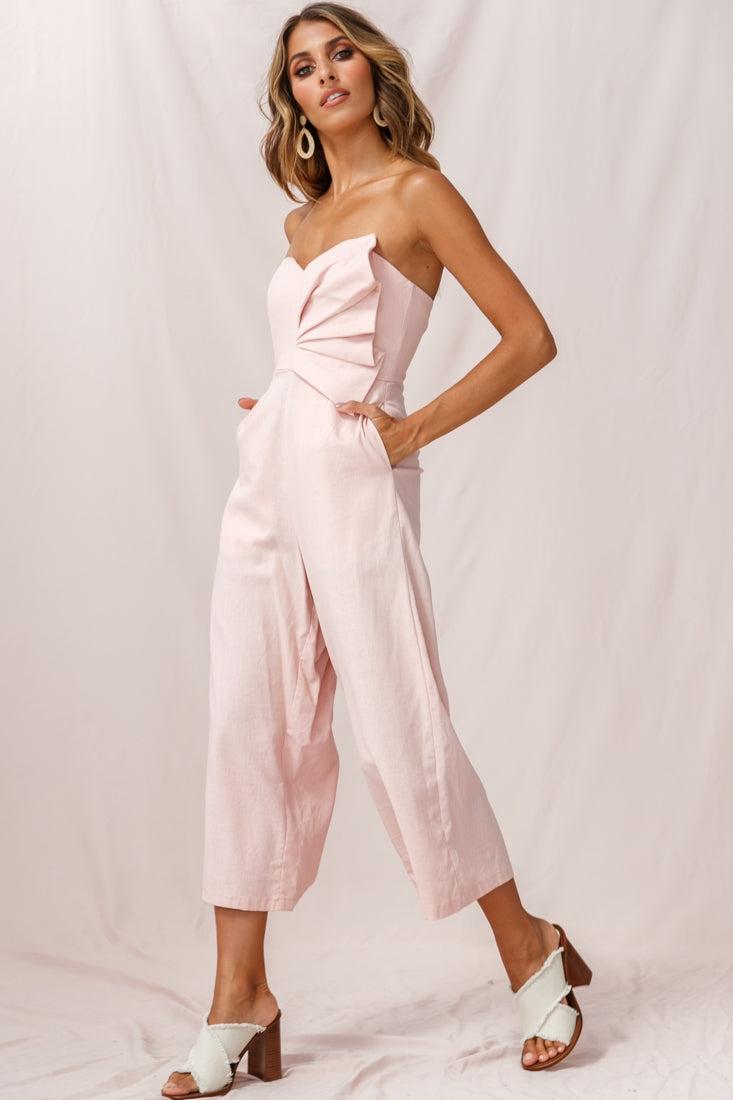 Call Me Wide-Leg Linen Bandeau Jumpsuit Blush-Fable Dress