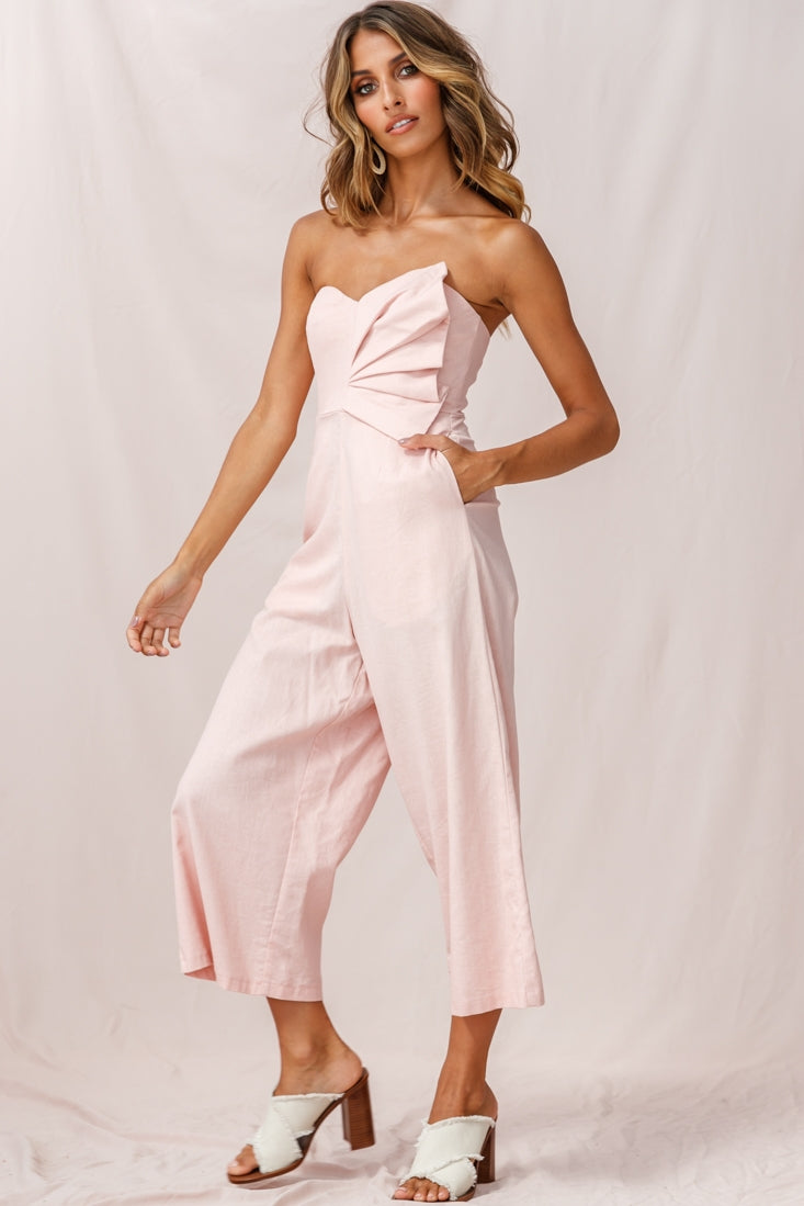 Call Me Wide-Leg Linen Bandeau Jumpsuit Blush-Fable Dress