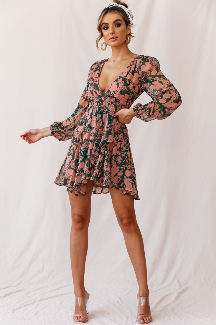 Wisteria Lane Long Sleeve Tea Dress Forest Green-Fable Dress