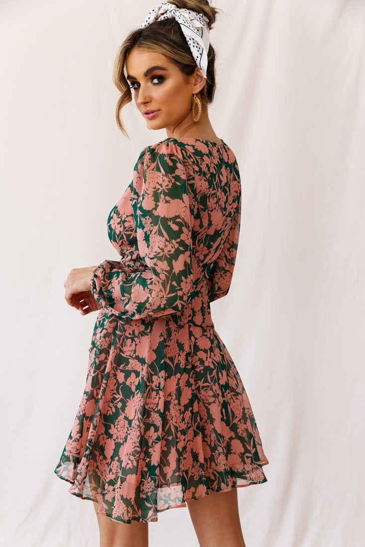 Wisteria Lane Long Sleeve Tea Dress Forest Green-Fable Dress
