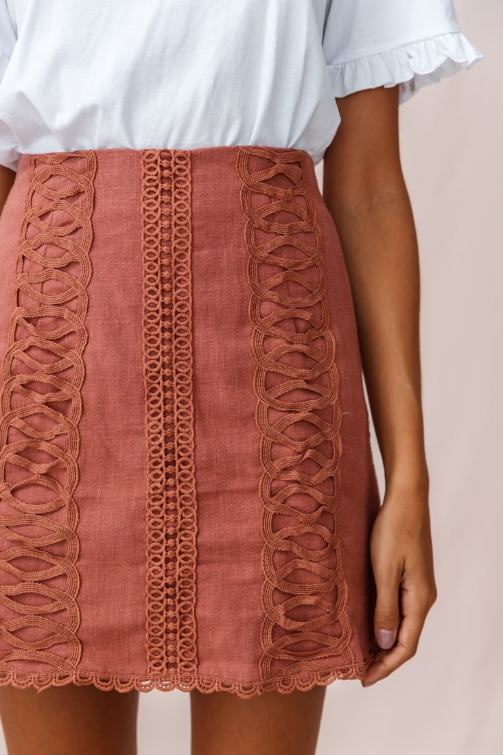 Aspley Embroidered Linen Skirt Rose-Fable Dress